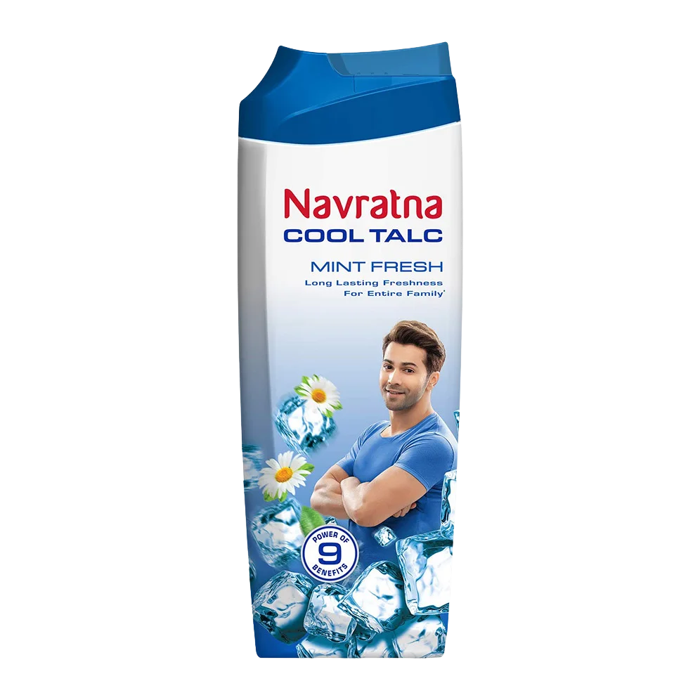 Navratna Mint Fresh Cool Talc with Long Lasting Freshness for Entire Family