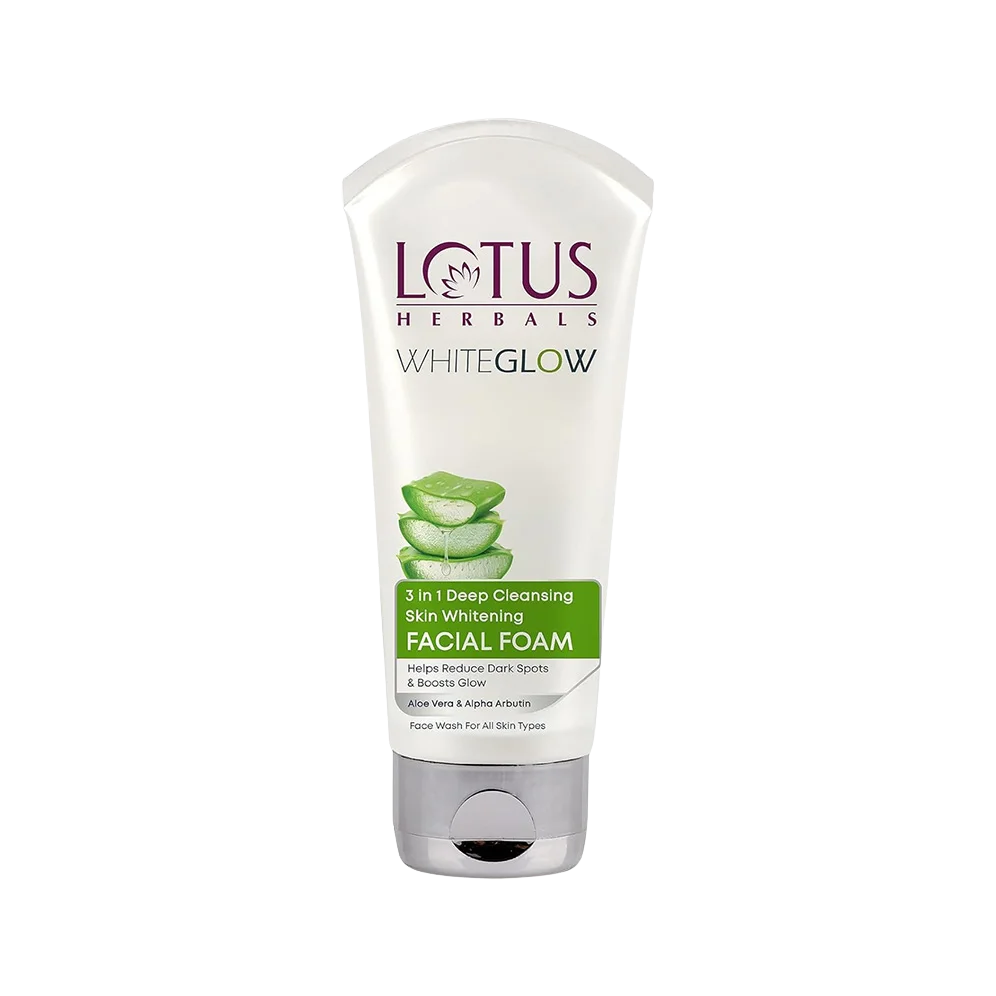 LOTUS HERBALS Whiteglow 3in1 Deep Cleansing Skin Whitening Facial Foam with Aloe Vera and Alpha Arbutin
