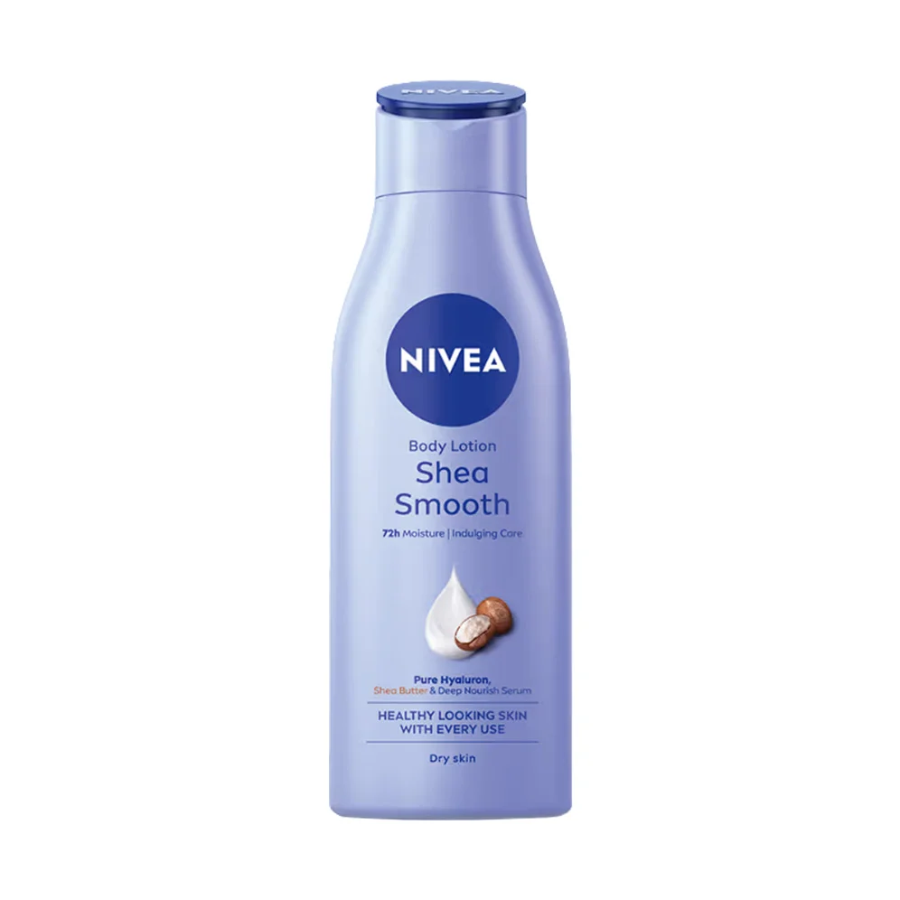 NIVEA Shea Smooth Body Lotion for 72 Hours Moisture Indulging Care with Pure Hyaluron, Shea Butter and Deep Nourish Serum