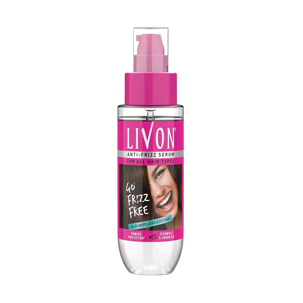 LIVON Anti Frizz Serum for All Hair Types go Frizz Free for Salon Smooth and Ultra Glossy Hair for Damage Protection with Vitamin E and Argan Oil