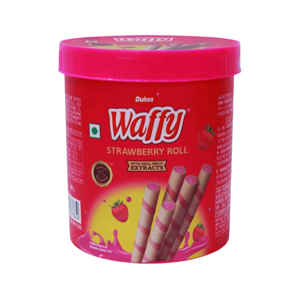 Dukes Waffy Strawberry Wafer Rolls Jar